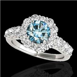 2.25 ctw SI Certified Fancy Blue Diamond Halo Ring 10k White Gold - REF-177G3W