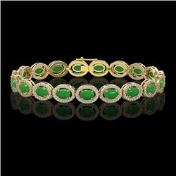 15.20 ctw Jade & Diamond Micro Pave Halo Bracelet 10k Yellow Gold - REF-278M2G