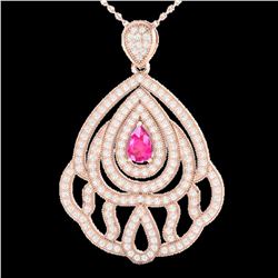 2 ctw Pink Sapphire & Micro Pave VS/SI Diamond Necklace 14k Rose Gold - REF-180X2A