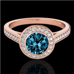 1.3 ctw SI Certified Fancy Blue Diamond Solitaire Halo Ring 10k Rose Gold - REF-126A3N