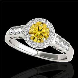 1.55 ctw Certified SI/I Fancy Intense Yellow Diamond Ring 10k White Gold - REF-190M9G