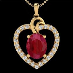 4 ctw Ruby & VS/SI Diamond Designer Heart Necklace 14k Yellow Gold - REF-81W8H