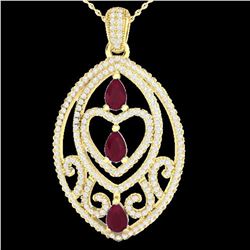 3.50 ctw Ruby & Micro Pave Diamond Heart Necklace 18k Yellow Gold - REF-218K2Y