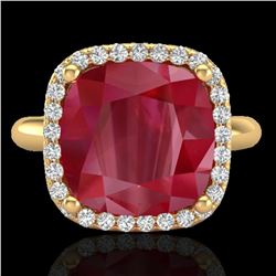 6 ctw Ruby & Micro Pave VS/SI Diamond Certified Ring 18k Yellow Gold - REF-77H3R