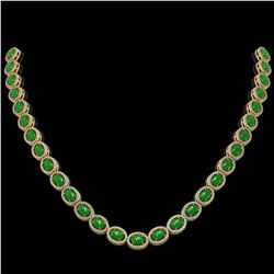 34.11 ctw Jade & Diamond Micro Pave Halo Necklace 10k Yellow Gold - REF-617Y6X