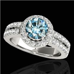 1.5 ctw SI Certified Fancy Blue Diamond Solitaire Halo Ring 10k White Gold - REF-163W6H