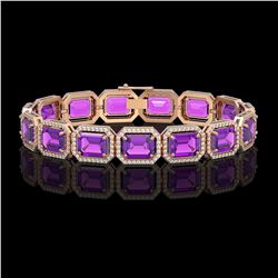 34.86 ctw Amethyst & Diamond Micro Pave Halo Bracelet 10k Rose Gold - REF-345A5N