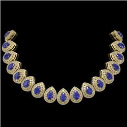 121.42 ctw Sapphire & Diamond Victorian Necklace 14K Yellow Gold - REF-3331Y5X