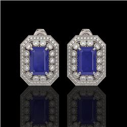13.75 ctw Sapphire & Diamond Victorian Earrings 14K White Gold - REF-266H4R
