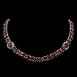 33.54 ctw Garnet & Diamond Necklace 14K White Gold - REF-527N3F