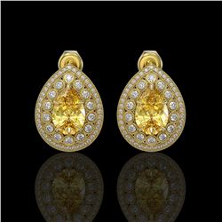 7.74 ctw Canary Citrine & Diamond Victorian Earrings 14K Yellow Gold - REF-180K2Y