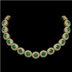 111.75 ctw Emerald & Diamond Victorian Necklace 14K Yellow Gold - REF-3094Y9X