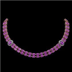 31.28 ctw Amethyst & Diamond Necklace 14K Rose Gold - REF-454M5G