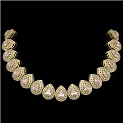 103.22 ctw Morganite & Diamond Victorian Necklace 14K Yellow Gold - REF-4551R3K