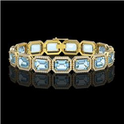 35.61 ctw Sky Topaz & Diamond Micro Pave Halo Bracelet 10k Yellow Gold - REF-323X6A