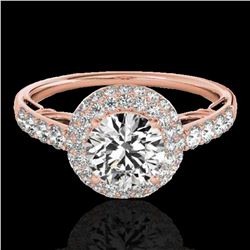 1.65 ctw Certified Diamond Solitaire Halo Ring 10k Rose Gold - REF-218K2Y