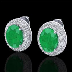 9.20 ctw Emerald & Micro Pave VS/SI Diamond Earrings 18k White Gold - REF-190G2W