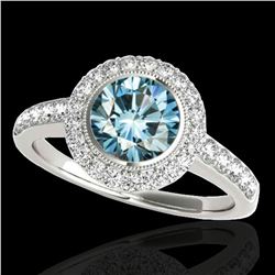 1.5 ctw SI Certified Fancy Blue Diamond Solitaire Halo Ring 10k White Gold - REF-135G2W