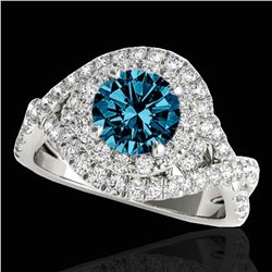 2 ctw SI Certified Blue Diamond Solitaire Halo Ring 10k White Gold - REF-211G4W