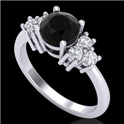1.25 ctw Fancy Black Diamond Engagment Art Deco Ring 18k White Gold - REF-109Y3X