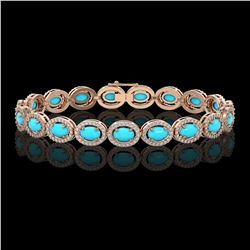 11.40 ctw Turquoise & Diamond Micro Pave Halo Bracelet 10k Rose Gold - REF-227G8W