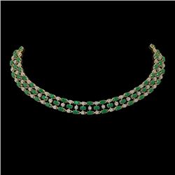 63.65 ctw Emerald & Diamond Necklace 10K Yellow Gold - REF-709G3W