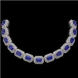 137.65 ctw Sapphire & Diamond Victorian Necklace 14K White Gold - REF-2875X6A