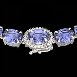 45.25 ctw Tanzanite & Diamond Eternity Micro Necklace 14k White Gold - REF-436W4H