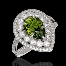 5.02 ctw Certified Tourmaline & Diamond Victorian Ring 14K White Gold - REF-172R8K