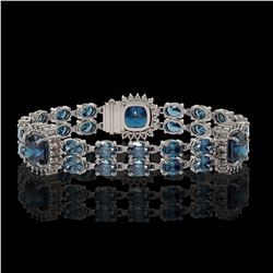 19.57 ctw London Topaz & Diamond Bracelet 14K White Gold - REF-250F8M