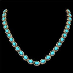 36.208 ctw Turquoise & Diamond Micro Pave Halo Necklace 10k Yellow Gold - REF-553N5F