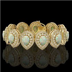 46.44 ctw Certified Opal & Diamond Victorian Bracelet 14K Yellow Gold - REF-1468H4R