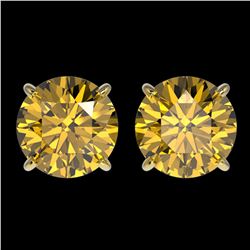 3 ctw Certified Intense Yellow Diamond Stud Earrings 10k Yellow Gold - REF-527W8H