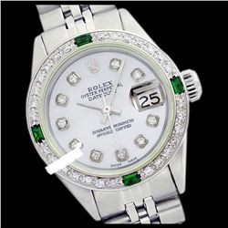 Rolex Men's Stainless Steel, QuickSet, Diam Dial & Diam/Emerald Bezel