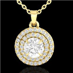 1 ctw Micro Pave VS/SI Diamond Solitaire NECKALCE Halo 18k Yellow Gold - REF-160G2W