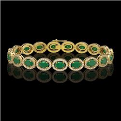 15.2 ctw Emerald & Diamond Micro Pave Halo Bracelet 10k Yellow Gold - REF-300G2W
