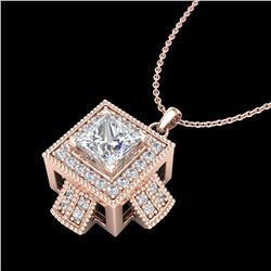 0.84 ctw Princess VS/SI Diamond Micro Pave Necklace 18k Rose Gold - REF-149N3F