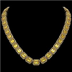 77.35 ctw Fancy Citrine & Diamond Micro Pave Halo Necklace 10k Yellow Gold - REF-737Y3X