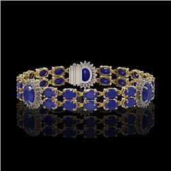 20.99 ctw Sapphire & Diamond Bracelet 14K Yellow Gold - REF-250K9Y