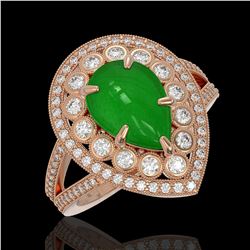 4.12 ctw Jade & Diamond Victorian Ring 14K Rose Gold - REF-134M4G