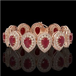 56.04 ctw Certified Ruby & Diamond Victorian Bracelet 14K Rose Gold - REF-1520F8M