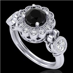 1.5 ctw Fancy Black Diamond Art Deco 3 Stone Ring 18k White Gold - REF-170Y2X