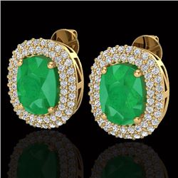 6.30 ctw Emerald & Micro Pave VS/SI Diamond Earrings 18k Yellow Gold - REF-160N9F