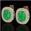 Image 1 : 6.30 ctw Emerald & Micro Pave VS/SI Diamond Earrings 18k Yellow Gold - REF-160N9F