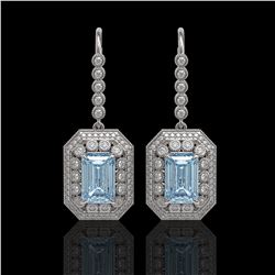 11.32 ctw Aquamarine & Diamond Victorian Earrings 14K White Gold - REF-327M3G