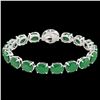 Image 2 : 76 ctw Emerald & Micro VS/SI Diamond Bracelet 14k White Gold - REF-709X3A