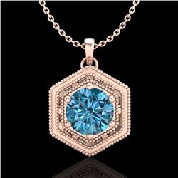 0.76 ctw Fancy Intense Blue Diamond Art Deco Necklace 18k Rose Gold - REF-103G6W