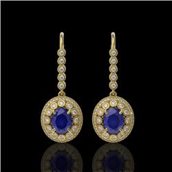 9.25 ctw Certified Sapphire & Diamond Victorian Earrings 14K Yellow Gold - REF-243W5H