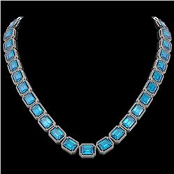 79.01 ctw Swiss Topaz & Diamond Micro Pave Halo Necklace 10k White Gold - REF-836F4M