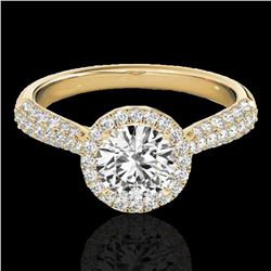 1.40 ctw Certified Diamond Solitaire Halo Ring 10k Yellow Gold - REF-204W5H